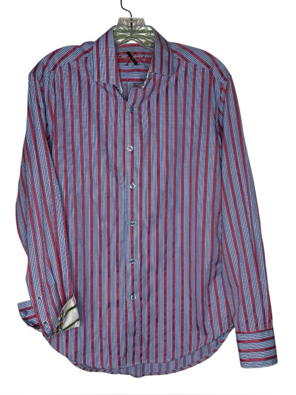 ROBERT GRAHAM Striped Button Up Shirt Cotton Blue Red Mens Size Small